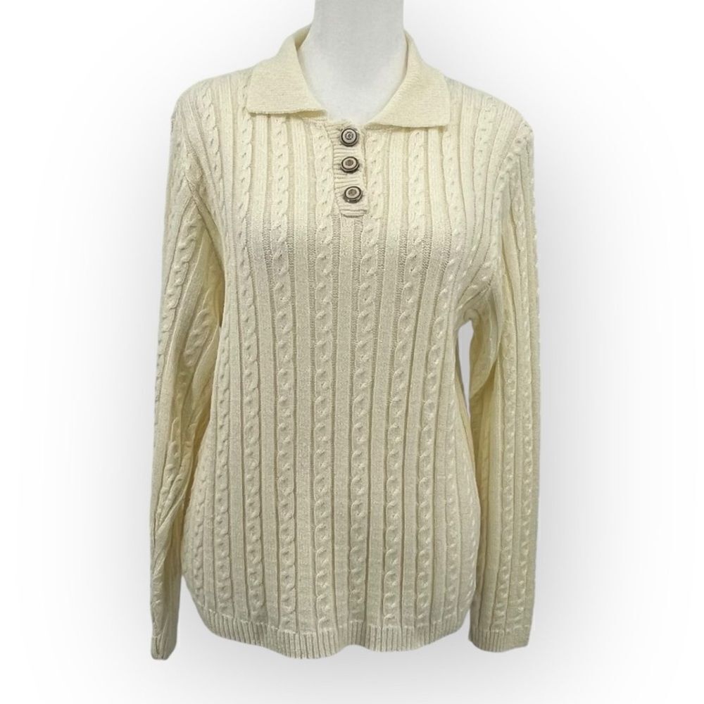 Vintage 90’s Alfred Dunner Cable Knit Sweater in Cream Women’s Size PM